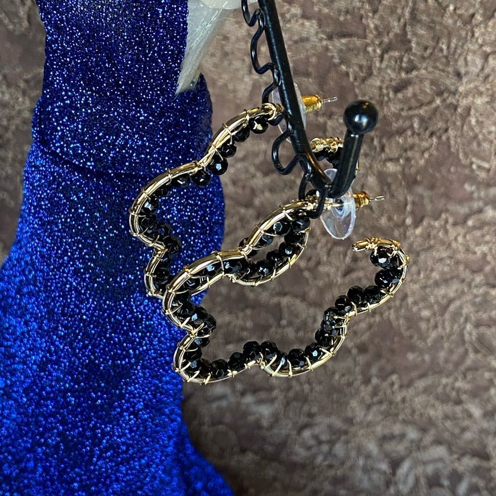 NWT FLORAL EVERY DAY EMBER EARRINGS BLACK BEADS GOLD ACCENT METAL FUNKY - Picture 7 of 14